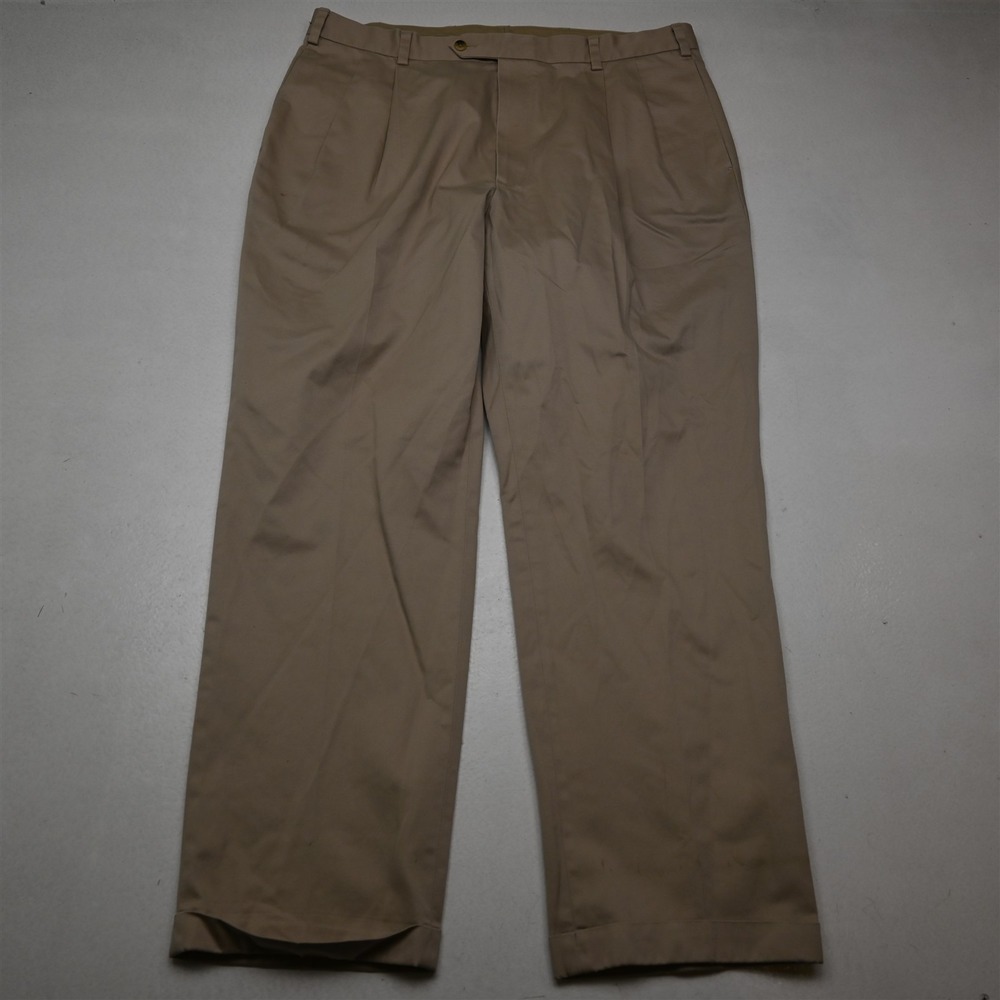 Jos A Bank 38x32 Khaki Travelers Pleated Cuffed Dress Chino Mens Pants